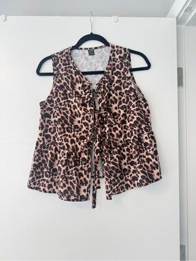 🩵 Shein Leopard Print Tie Front Babydoll Tank Top Small